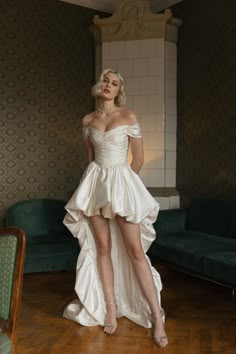 Vintage corset with short sleeves and ballon skirt wedding gown for stylish bride. Soft satin, delicate drape, perfect fitting- is the best look for a luxury wedding. Name: Katarina Color: ivory Bodice: 2 layers of soft satin Skirt: satin, lining Train: 20 cm Sizes: - Standard size considers one of 2 height options - standard, tall - Made-to-measure dress is sewn by individual bride's measurements Returns and exchanges: - Standard size dresses are returnable - Custom and made to brides' measurements orders are not returnable If you have any questions, please feel free to contact me. 🖤 Follow us on Instagram @rouvell_wedding Corset And Shirt, Shirt Wedding Dress, Corset With Skirt, Wedding Corset, Bridal Corset, Monsieur Madame, Satin Wedding, Reception Dress, Stylish Wedding