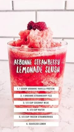 an ad for lemonade slush with berries and ice cream in it on the counter