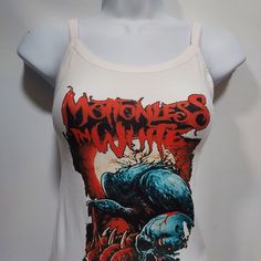 Polyester Cotton Blend Sublimated Ink Slim Fit Tank. If You Run Between Sizes I'd Size Up Motionless In White Shirt, White Fitted Tank T-shirt, Fitted White Tank Top With Graphic Print, Hollister Tank Tops, Sheer Tank Top, Strappy Tank Tops, Motionless In White, Styles P, Muscle Tank Tops