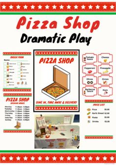 the pizza shop flyer is shown with information