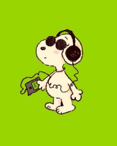 a cartoon dog wearing headphones and holding a camera