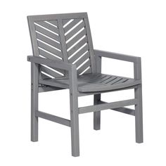 a gray plastic chair with slatted back and arm rests on an isolated white background