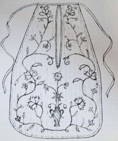 a drawing of a dress with flowers and vines on the front, in black ink