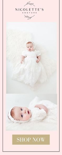 This girls christening dress is just beautiful! It has white lace throughout with a soft underlining and a lace detail on the skirt and sleeve. Finished with a bow that ties in the back to add that extra cute factor! Perfect for your next special event. This style includes a bonnet. Girls Christening Dress, Thigh High Suede Boots, Baptism Gown, Christening Dress, Holy Family, Boutique Accessories, Clothes Ideas, Catholic Faith