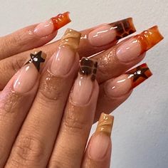 GELX NAILS (@yveningset) • Instagram photos and videos Brown Nail Designs, Brown Nail, Fall Nail Ideas, Unique Acrylic Nails, Fall Nail Art, Square Acrylic Nails, Fall Nail, Fire Nails