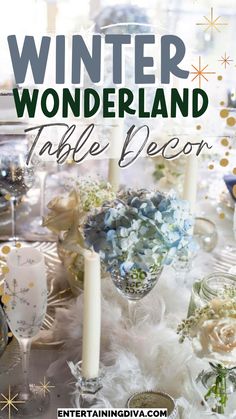 winter wonderland table decor with candles and flowers