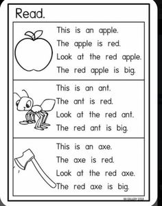 the worksheet for reading an apple and read it with pictures to help students learn how