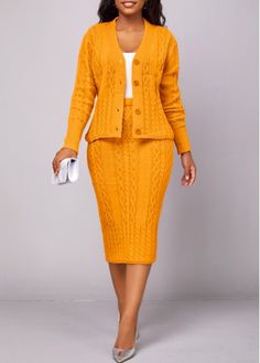 Color:Ginger;Size:L;Package Contents:1 X Top , 1 X Skirt;Occasion:Other;Style:Elegant; Peplum Dress Wedding, Long Sleeve Top And Skirt, Quinceñera Dresses, 2piece Outfits, Button Long Sleeve, Fitted Midi Dress, Bodycon Dress With Sleeves, Lovely Tops, Trendy Fashion Outfits