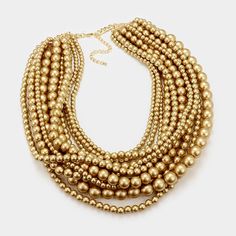 Earring Details: Necklace Size : 20" + 4" L Decor Size : 4" L Earrings Size : 1.75" L Luxury Multi-strand Gold Beaded Necklaces, Multi Strand Pearl Necklace, Gold Pearl Necklace, Necklace Size, Gold Pearl, Multi Strand, New Years Eve, Size 20, Pearl Necklace