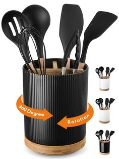 an image of kitchen utensils in a cup with spoons and spatulas