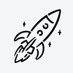 a black and white drawing of a rocket ship with stars on it's side