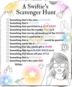 a poster with an image of a woman's scavenger hunt in it