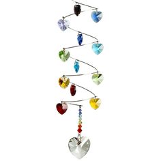 a wind chime with hearts hanging from it's side on a white background