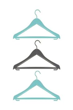 three hangers with different colors on them