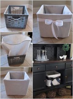 several pictures of different types of storage baskets