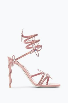 Jeweled Margot Pink Powder Butterfly Sandal 105 | Rene Caovilla® Elegant Shoes Heels, Rene Caovilla Shoes, Manolo Blahnik Sandals, Butterfly Heels, Butterfly Sandals, Pretty Heels, Snake Heels, Pink Powder, Heels Aesthetic