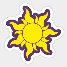 a yellow and purple sun sticker on a white background