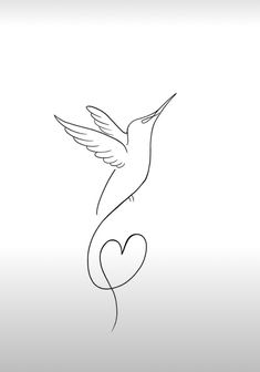 a line drawing of a hummingbird with a heart