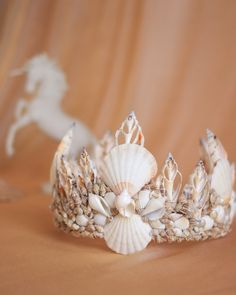 The Dreamer Mermaid Crown - Wild & Free Jewelry Diy Mermaid Crown, Sea Crown, Beautiful Crowns, Mermaid Headpiece, Mermaid Crowns, Shell Crown, Sea Princess, Seashell Crown, Crown Handmade