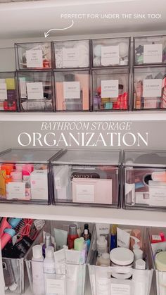 the bathroom storage organization bins are organized