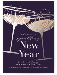 a new year party card with two champagne glasses