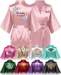 PRICES MAY VARY. ❤️[Silky Lightweight Satin] - Our stunning customized robes for women are made of high-quality silky satin. Light and sleek fabric to accentuate curves; Smooth to the touch and easy on the skin. 🎉[Personalized Wedding Robes] - Beautiful personalized bride & bridesmaid robes that can be customized in the front and back with symbols, icons, monograms, floral design and texts. Add any name, date, title, funny phrases, location and more. 🎁[Custom Women Gifts] - The Nightgown robe Robe Pajamas, Personalized Robes, Robes For Women, Women Gifts, The Bride, Pajamas, For Women, Gifts, Design