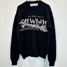 Off-White Virgil Abloh Pascal Tool Black Wool Pullover Sweater New With Tags, Never Used Size Xxsmall Relaxed Fit, Can Fit Up To A Medium More Fitted Long Sleeves Knitwear In Black With ‘Pascal Tool’ Graphic Knitted At Front. Crewneck Collar. Rib Knit Collar, Cuffs And Hem. Materials: 4% Cotton, 38% Polyamide, 58% Wool Made In Italy Style No: Omhe054f20kni0031001 Measurements Laying Flat Approximately: 21” Underarm To Underarm 25” Length From Shoulder To Bottom (Front) 27.5” Sleeves White Winter Sweater For Streetwear, White Fall Sweater For Streetwear, White Sweater For Streetwear In Fall, White Sweater For Fall Streetwear, Designer White Winter Sweater, Designer Cotton Sweatshirt For Winter, Designer Letter Print Tops For Winter, Designer White Sweater, Designer Long Sleeve Winter Sweatshirt