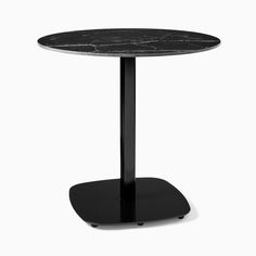 a black table with a marble top and metal base on an isolated white background,