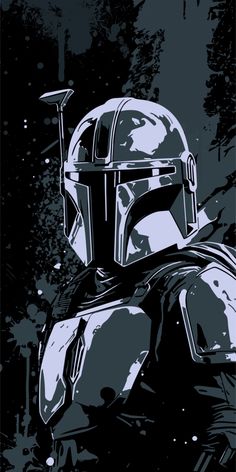 a star wars poster with the boba fett character in black and blue colors