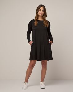 Rowena Merino Wool Swing Dress - Black - wool& Europe In Fall, Fall In Europe, Tunic Tops With Jeans, Fashion Brenda, Branch Basics, Packing For Europe, Calf Length Skirts, Travel Dress, Fabulous Dresses