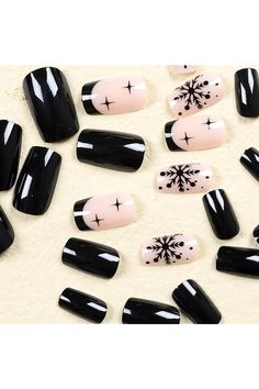 24 Pcs Medium Press on Nails Christmas Square Fake Nails Reusable Nail Kit with Nail Glue Winter Snowflake Nails press ons Black Ballerina Nail Tips Glossy Glue on Nails for Women Girls Nails Christmas Square, Winter Snowflake Nails, Ballerina Nail, Nails Press Ons, Christmas Manicure, Black Ballerina, Perfect Gift For Girlfriend, Nails Christmas, Snowflake Nails