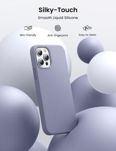 an image of a cell phone case in the middle of some white balls and spheres