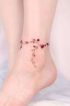 [object Object] Colorful Feminine Tattoos, Rose And Vine Tattoo, Jewelry Tattoos For Women, Tattoo Ideas Roses, Charms Tattoo, Gg Tattoo, Roos Tattoo, Cinderella Tattoo, Corpse Bride Tattoo