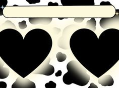 two black hearts are in front of a white banner with stars and bubbles on it