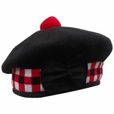 BALMORAL Bonnet Highland SCOTTISH Plain BLACK 100% WOOL Piper HATS CAP 55-62 Top Quality Pure Wool Balmoral Hats in Plain Black Colors. Normally worn as part of Scottish military or civilian dress as well as Balmoral is a traditional Scottish cap (bonnet, or 'bunnet' in Scots), worn as part of Highland dress, either informal or formal.  The Balmoral is made from thick, woolen material and features the traditional small pom-pom on top (called a 'toorie'), rose cockad Scottish Costume, Scottish Bagpipes, Scottish Crest, Kilt Accessories, Scottish Clothing, Kilt Belt, Kilt Jackets, Leather Kilt, Highland Games