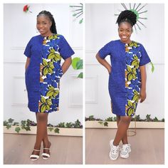 African Print Dress, Blue And Yellow Evening Summer Casual Shift Dress, Ankara Dress, Floral Dress, Nigerian clothing, African dresses This beautifully crafted classy, easy-to-wear shift ankara dress is made with 100% cotton African wax print floral fabric. it is suitable for both formal and informal occasions. Features: - 100% Handmade - Fitted with zipper at the back - Short sleeve - Pocket at both sides - Knee-length - Length of the dress on the model is 38inches Buyers can request customizat Shift Dress Ankara, African Print Dress Styles, Short Ankara Dress, Ankara Shift Dress, Nigerian Clothing, Casual Shift Dress, Nigerian Outfits, Shift Dress Casual, Cotton Shift Dress