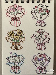 a drawing of flowers on a sheet of paper