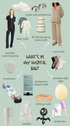 what's in my hospital bag? info sheet with pictures and text on it