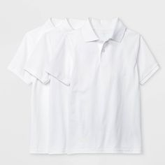 Your child will love dressing up in neat style with this 3-Pack of Short-Sleeve Pique Uniform Polo Shirts from Cat & Jack™. Boasting a breathable pique construction for all-day comfort, these uniform polo shirts are designed with added spandex for a stretchy feel and easy movement. This pack includes three white polo shirts featuring collared necklines with two-button plackets for classic style. They can coordinate them with anything from Bermuda shorts to pleated skorts to flat-front uniform pa Polo Design, Boys School Uniform, Uniform Pants, White Polo Shirt, Jack White, White Polo, Fabric Collars, School Shirts, Skorts