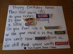 a birthday card with candy and candies on it