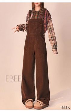 Brown Corduroy Overalls Casual Pants Loose Fit Wide Leg Winter Trousers Brown Overalls Outfits, Coveralls Outfit, Brown Overalls, Overalls Outfits, Overalls Casual, Winter Trousers, Seattle Fashion, Collar Jumpsuit, Overall Outfit