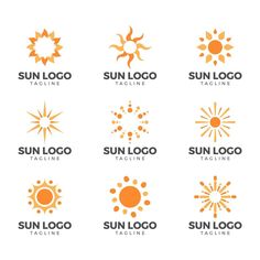 the sun logo is an orange and white color scheme with many different shapes, sizes and colors