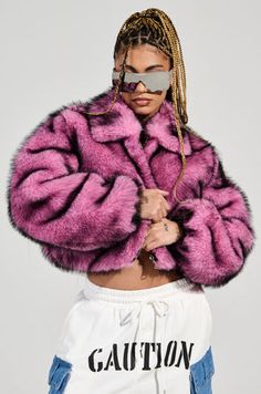 NOW YOU SEE ME FAUX FUR BOMBER IN PINK Pink Faux Fur Coat, Baddie Fits, Fall Fits, Optical Illusion, See Me, Faux Fur Coat, Leather Trims, Fashion Statement, Fur Coat