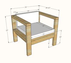 a wooden chair with measurements for the seat and foot board on it's side