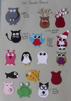 a card with different types of owls on it