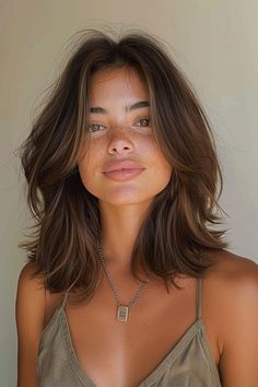 Discover the latest trends with these layered haircuts for medium length hair with bangs, perfect for a fresh and stylish update.#Shoulder_Length_90s_Haircut #Middle_Length_Haircut_With_Bangs #Mid_Length_Layers_With_Curtain_Bangs #Hair_Cuts_For_Heart_Face Shoulder Length Hair With Layers Brunette, Haircut For Short Length Hair, Layer Mid Length Hair, Short Hair Cuts For Women With Layers, Layered Hair For Thick Hair, Airspace Haircut, Collar Bone Length Hair Cuts Layers, Long Bob Hairstyles With Layers And Curtain Bangs, Short Brown Hair Women