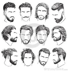 Mens Hairstyles With Beard, Hair Vector, Gents Hair Style, Cool Mens Haircuts, Drawing Hair, Hair Sketch, Beard Hairstyle, Types Of Hair