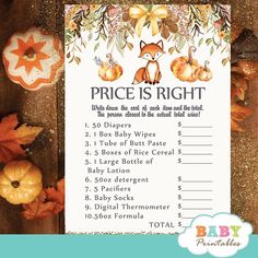 a price is right sign with pumpkins and leaves