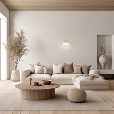 Japandi woonkamer beige Muji Style Living Room, Minimalist Living Room Design, Modern Minimalist Bedroom, Minimalist Interior Design, Minimalism Interior