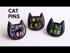 three black cat magnets with the words i love my cat mom written on them